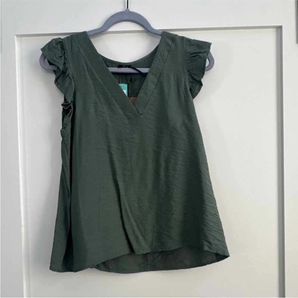 Vero Moda Deep Green Ruffled V-Neck Blouse